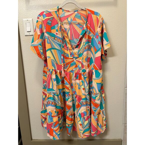 Women's Abstract Geometric Print Tassel Tie Dress | XL - Picture 6 of 8